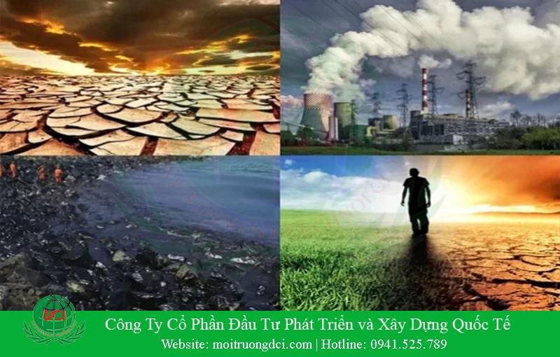 Hình ảnh tổng quan về ô nhiễm môi trường ở Việt Nam, thể hiện nhiều loại ô nhiễm