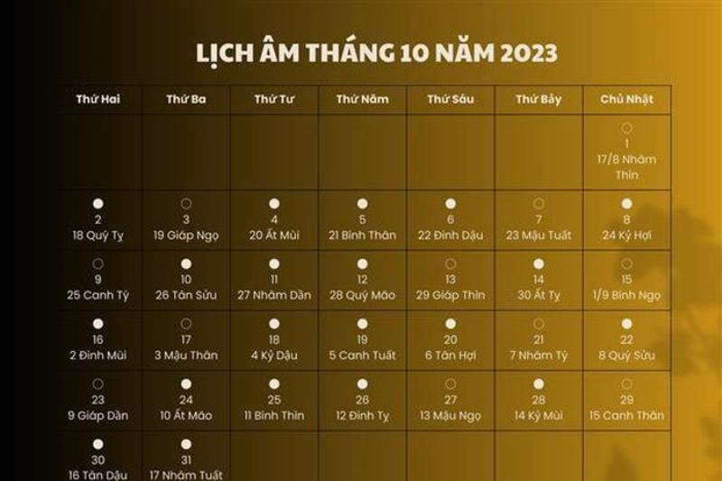 Lịch âm dương ngày tốt tháng 10 năm 2023, xem ngày hoàng đạo hắc đạo chi tiết