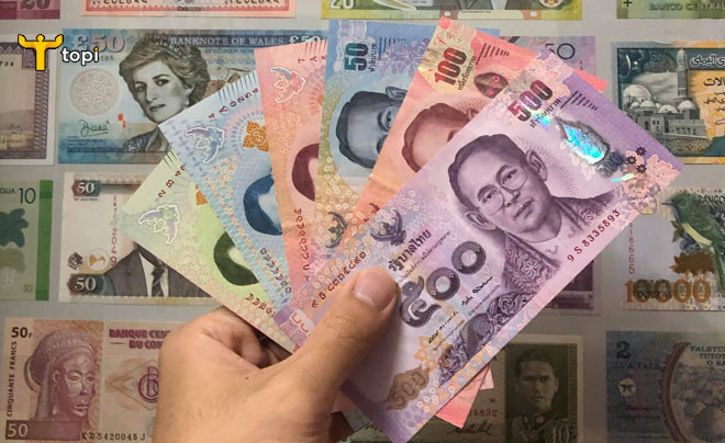 Tiền Baht Thái với hình ảnh Quốc vương, biểu tượng của nền kinh tế Thái Lan