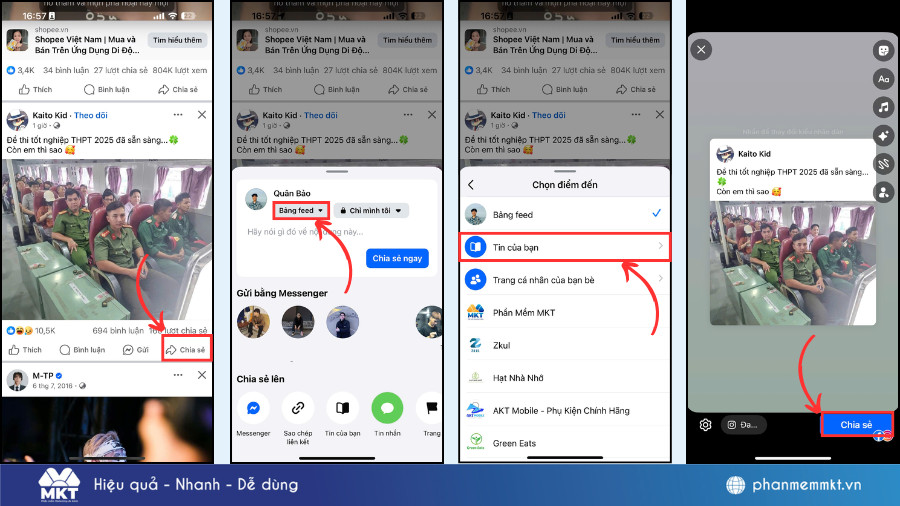 Màn hình chọn Chia sẻ bài viết từ Bảng tin Facebook lên Story