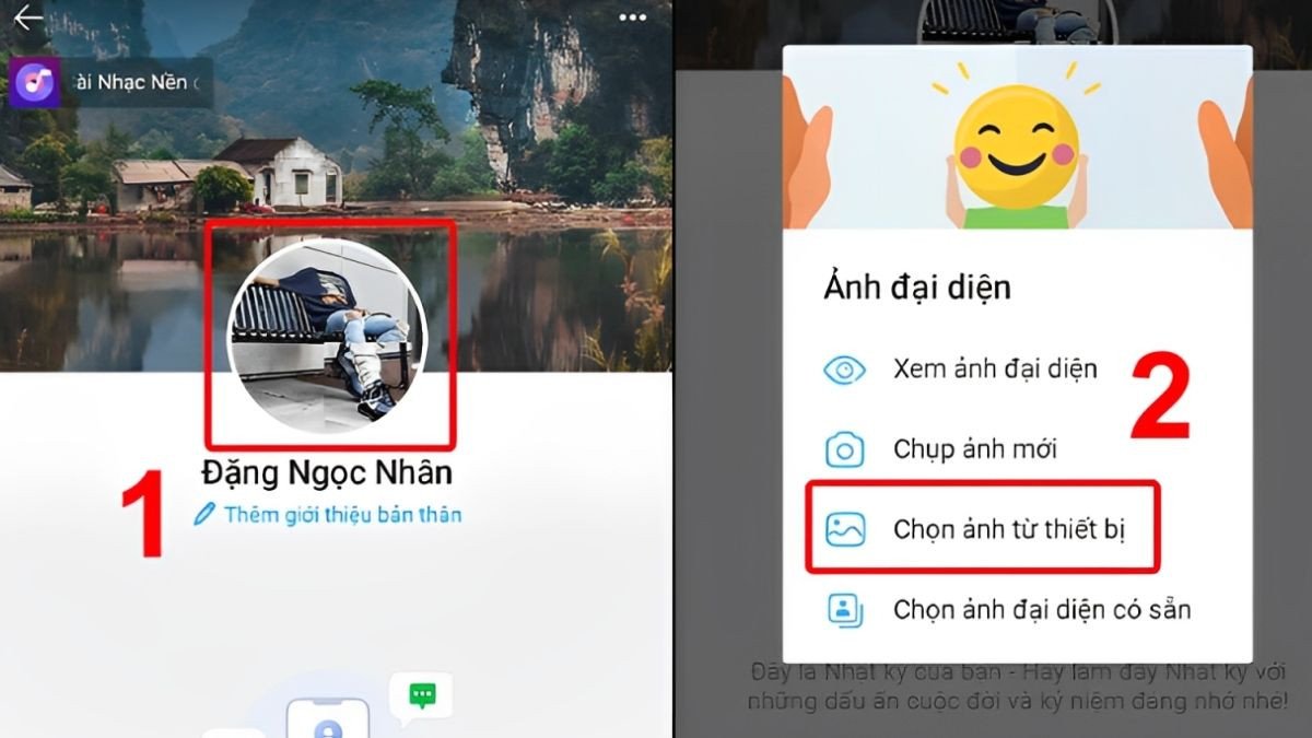 Màn hình chọn ảnh từ thư viện hoặc chụp ảnh mới để làm ảnh đại diện Zalo