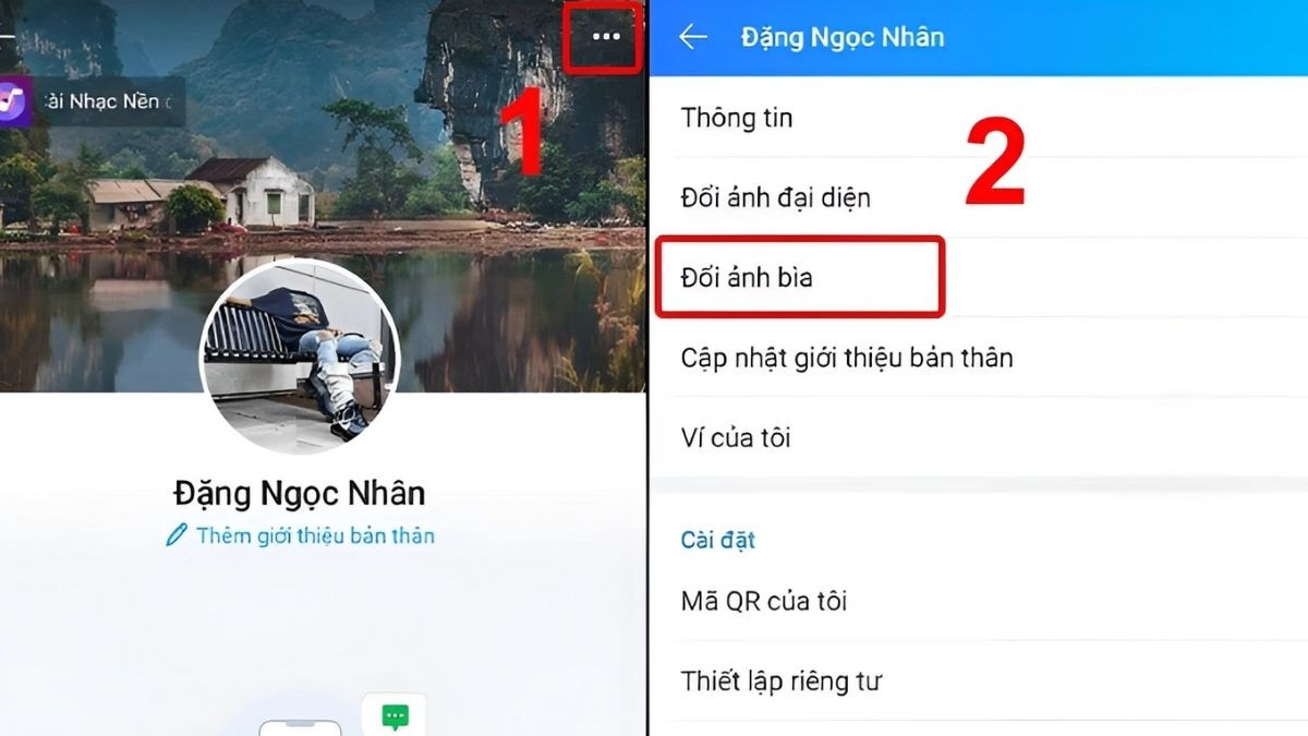 Giao diện Zalo với tab 'Cá nhân' được chọn để bắt đầu thay đổi ảnh bìa