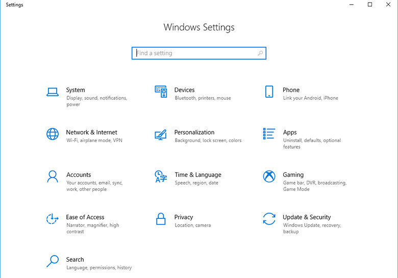 Chọn mục System trong cài đặt Windows 10 để truy cập các thiết lập hệ thống.