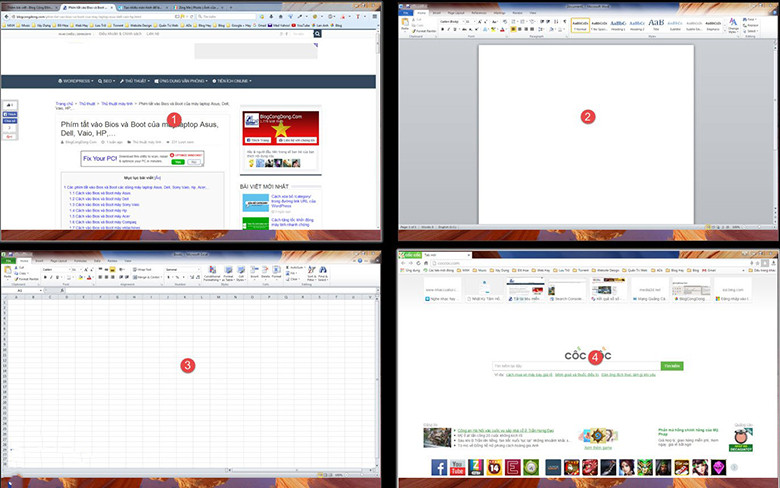 Màn hình laptop hiển thị hai cửa sổ được chia đôi bằng cách sử dụng tùy chọn từ thanh Taskbar.