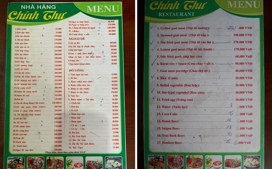 Thực đơn phong phú, đa dạng các món dê núi đặc trưng tại nhà hàng Dê Chính Thư Ninh Bình