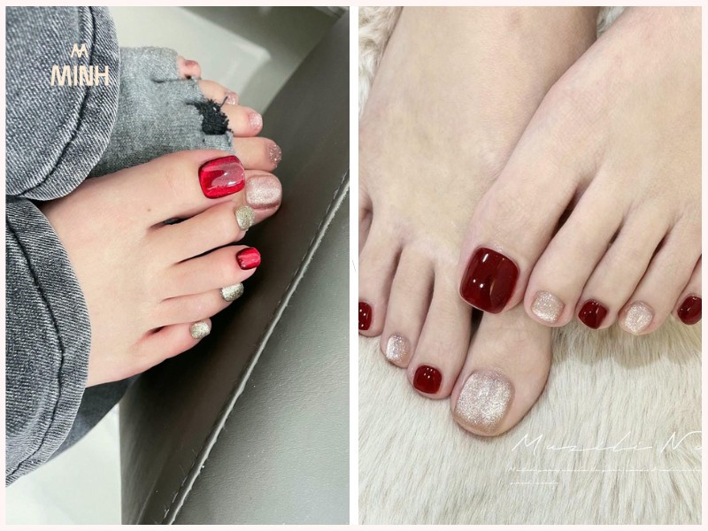 Mẫu móng chân mắt mèo đỏ đẹp