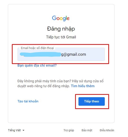 Nhập địa chỉ Gmail hoặc số điện thoại để bắt đầu quá trình khôi phục tài khoản Google