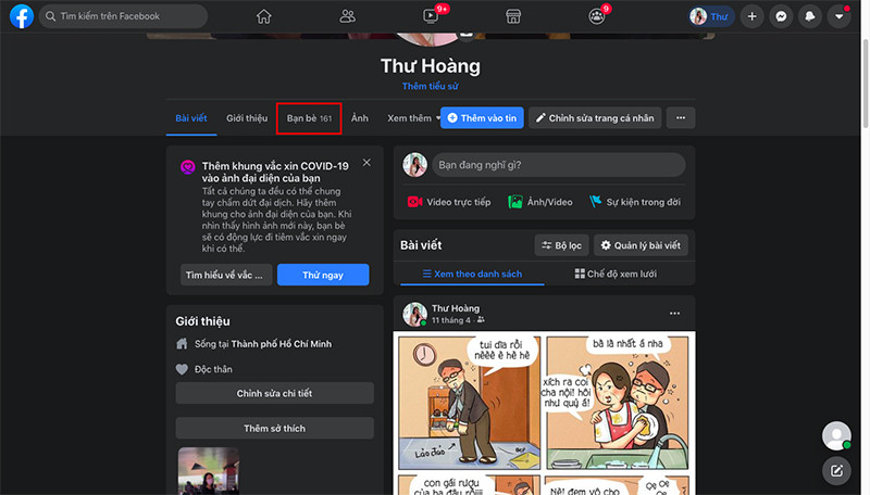 Chọn mục &quot;Bạn bè&quot; trên giao diện Facebook máy tính để bắt đầu thiết lập ẩn danh sách