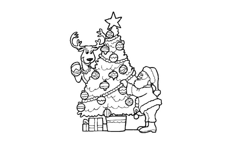 Hình tô màu cây thông Noel dễ thương được trang trí nhiều quả châu lấp lánh