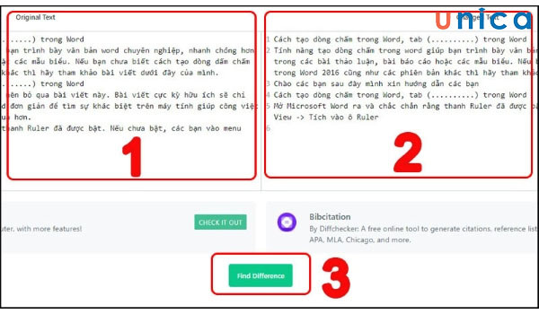 Dán văn bản gốc và văn bản đã thay đổi vào Diffchecker để so sánh