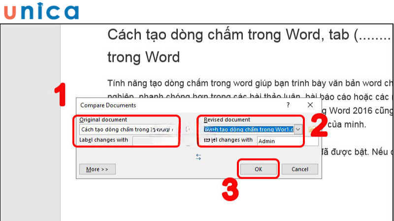 Nhấn OK để bắt đầu so sánh tài liệu Word