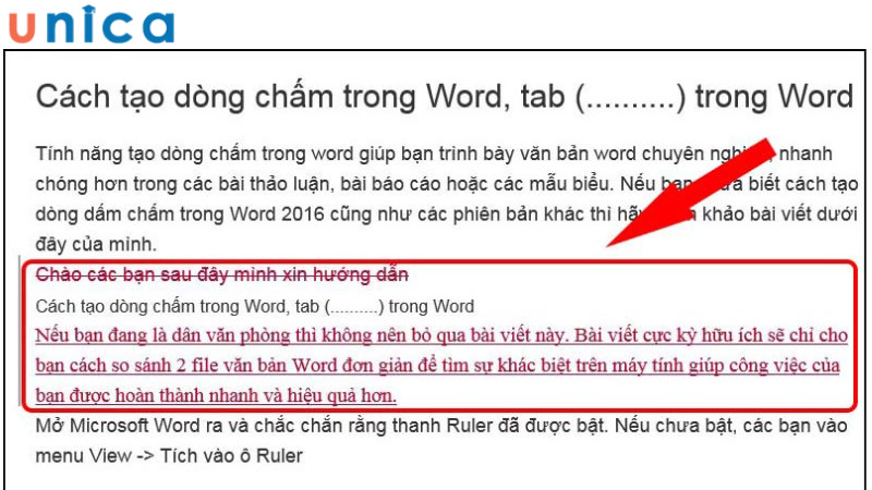 Hiển thị chi tiết nội dung thay đổi bằng chữ màu đỏ khi so sánh Word