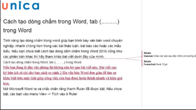 Giao diện Word hiển thị các thay đổi dưới dạng bong bóng