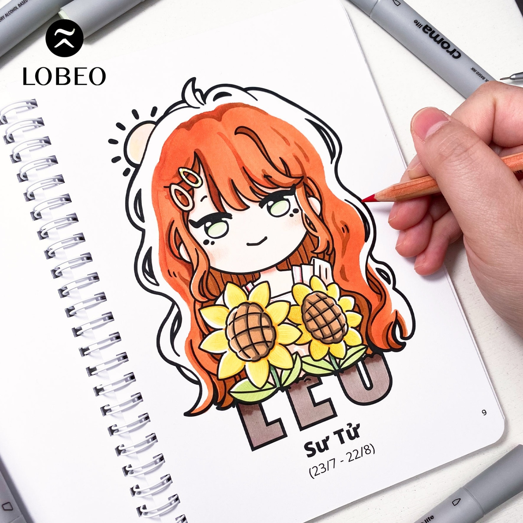 Hình ảnh cô gái anime tượng trưng cho cung Sư Tử để tô màu