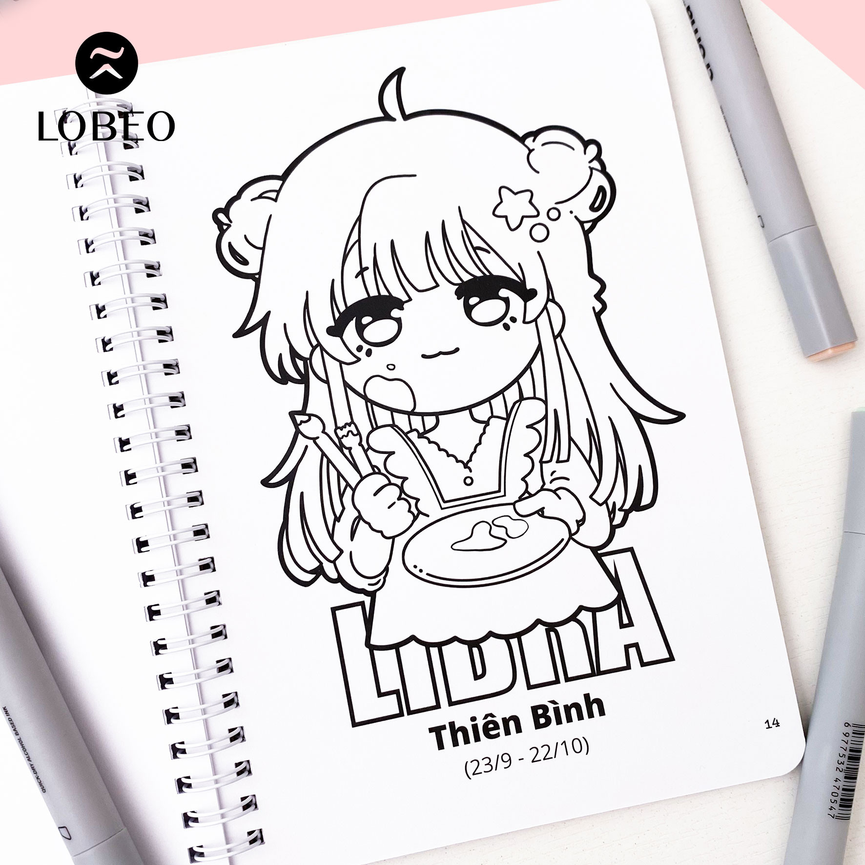 Cô gái anime với mái tóc bồng bềnh và trang phục thanh lịch để tô màu