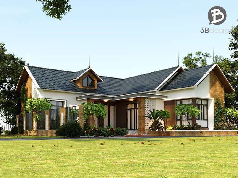 Nhà cấp 4 mái bằng chữ L tối ưu công năng