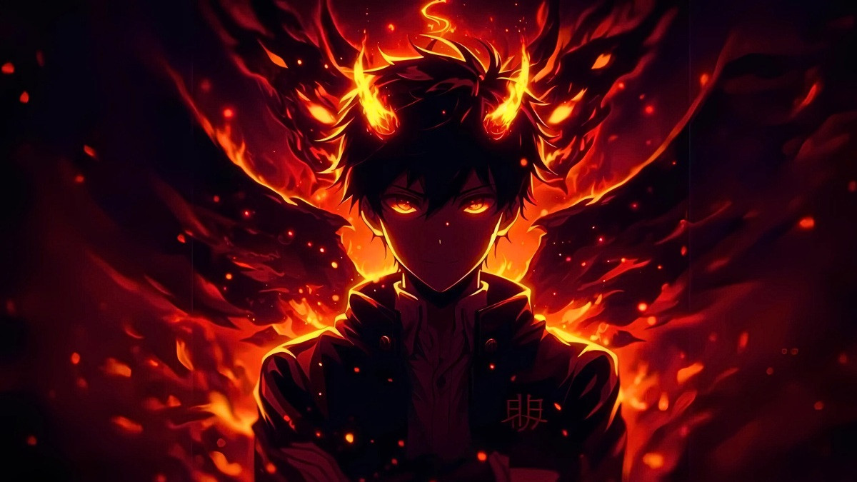 Ác quỷ anime nam với ánh mắt sắc lạnh, biểu cảm uy quyền