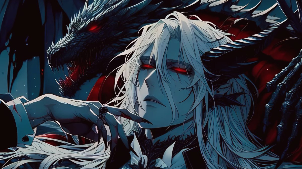 Ác quỷ anime nam với ánh mắt sâu thẳm và vẻ mặt điềm tĩnh