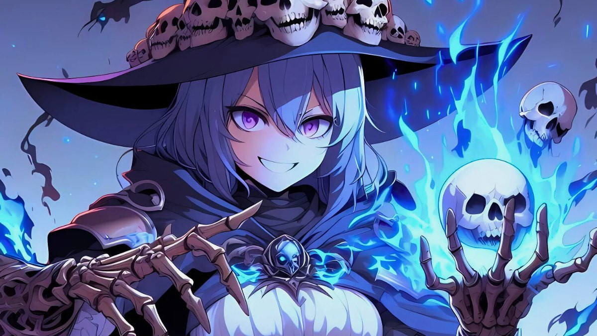 Ảnh anime nữ ác quỷ với mái tóc dài bồng bềnh và ánh mắt sắc bén