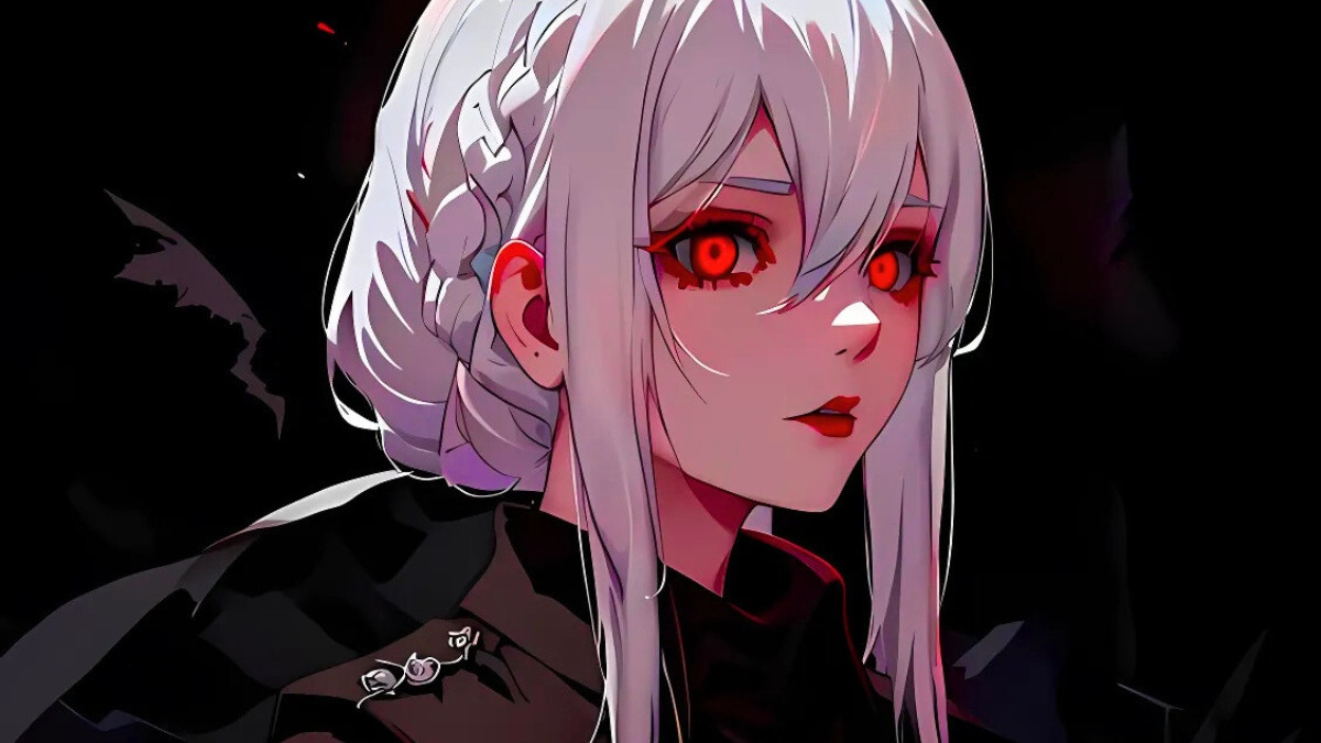 Ác quỷ anime nữ quyến rũ với nụ cười bí hiểm và ánh mắt lôi cuốn