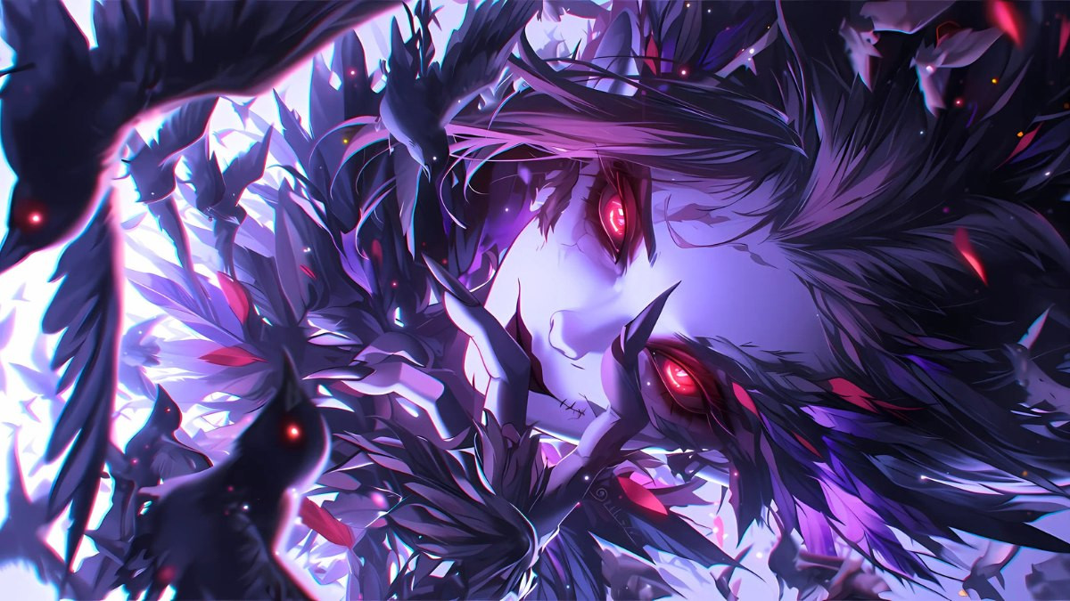 Nàng ác quỷ anime với mái tóc tím và ánh mắt lạnh lẽo