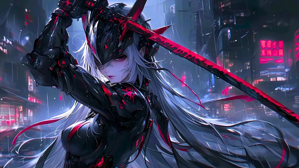 Chân dung ác quỷ anime nữ với trang phục hở vai và vẻ mặt bí ẩn