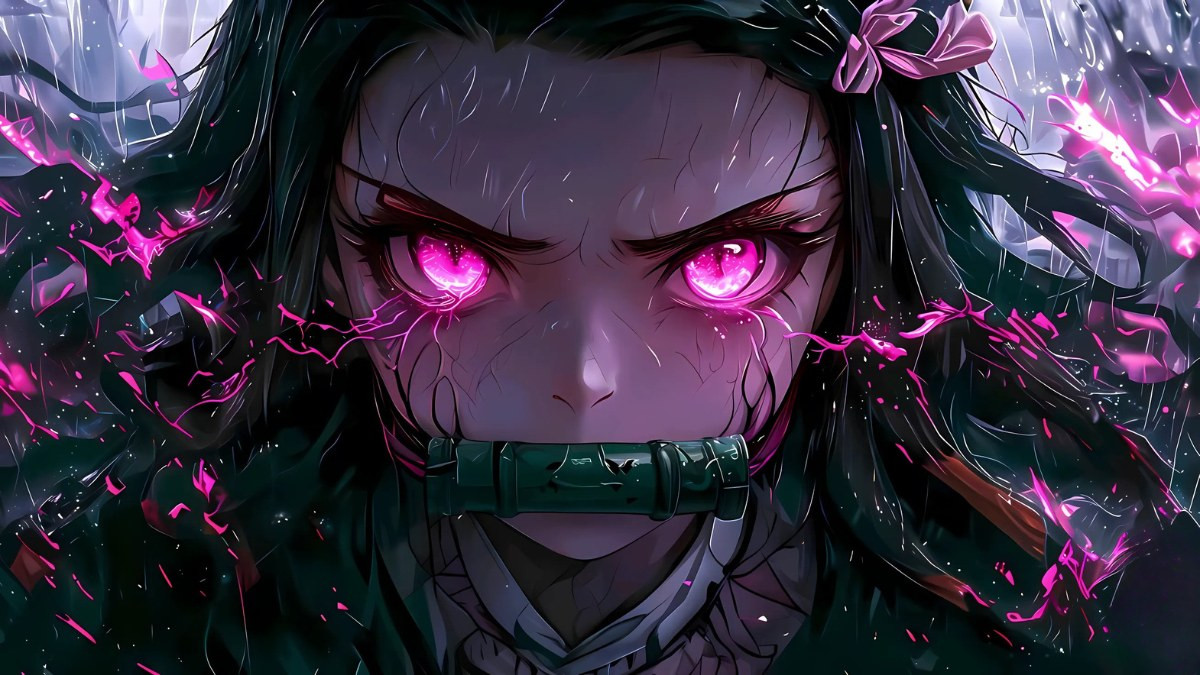 Ảnh anime nữ ác quỷ trong tư thế chiến đấu, mạnh mẽ và kiên cường