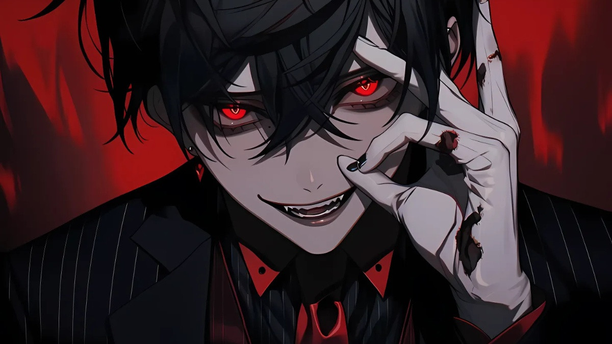 Hình ảnh ác quỷ anime với đôi mắt rực sáng và hiệu ứng năng lượng
