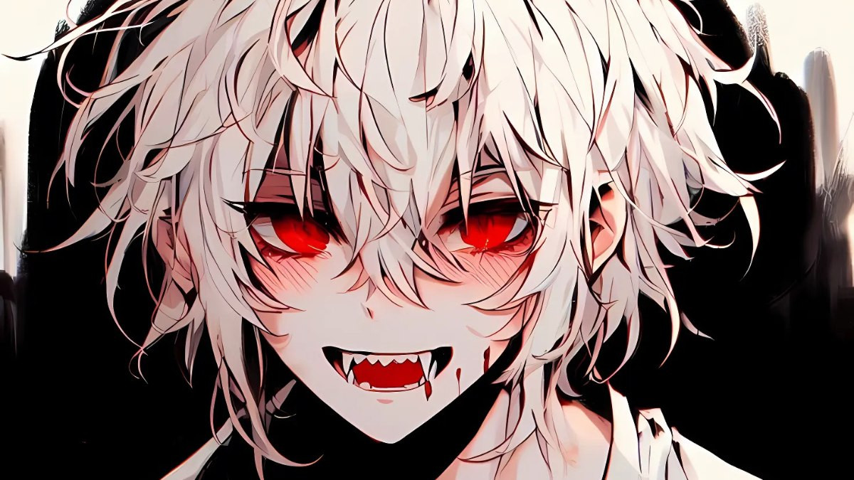 Hình ảnh ác quỷ anime với mái tóc trắng và biểu cảm không cảm xúc