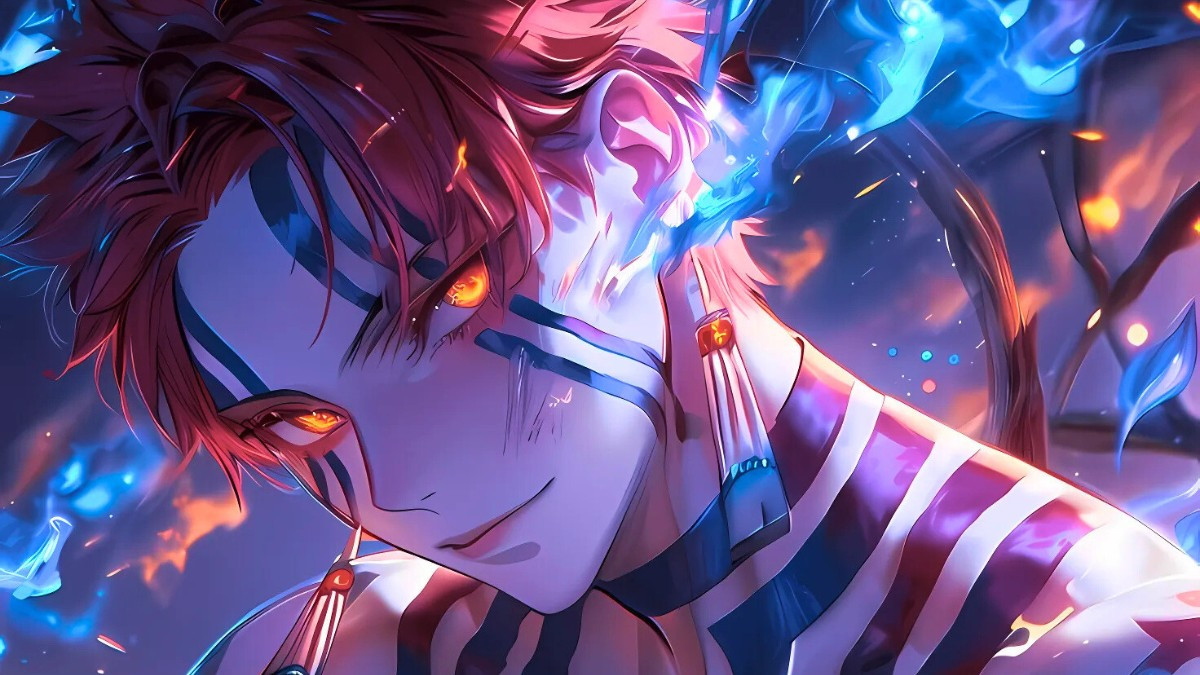 Chân dung ác quỷ anime nam với mái tóc đen và đôi mắt sắc sảo