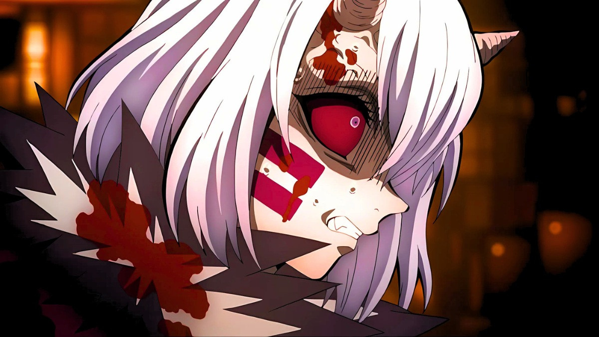 Chân dung ác quỷ anime với khuôn mặt lạnh lùng và ánh sáng huyền ảo
