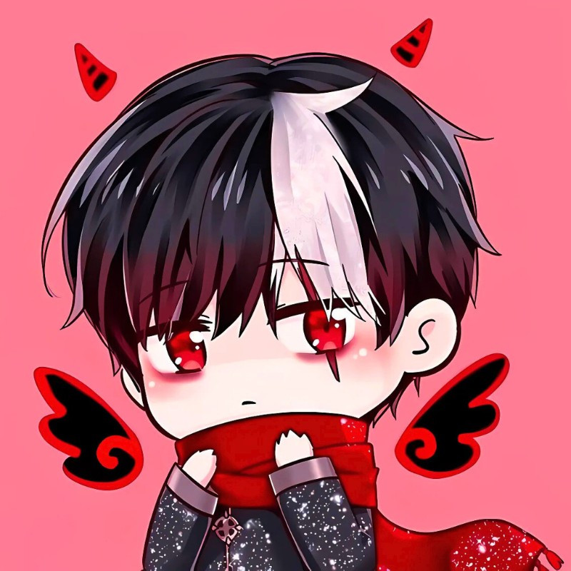 Hình ảnh ác quỷ anime chibi dễ thương với mái tóc hồng