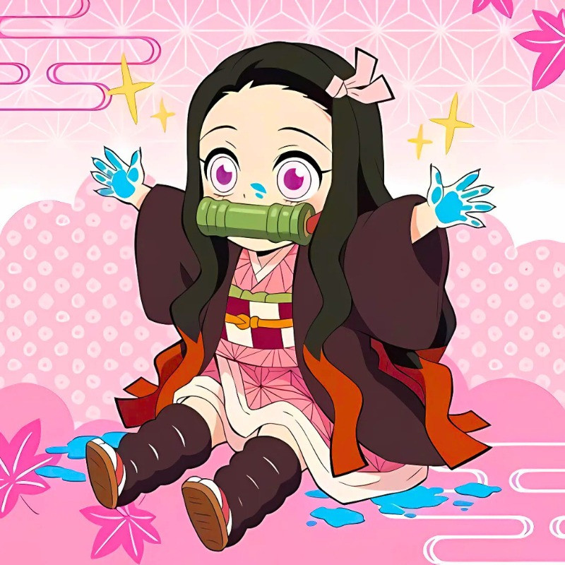 Hình ảnh ác quỷ anime chibi với mái tóc xanh và biểu cảm nghịch ngợm