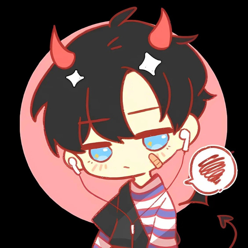 Ác quỷ anime chibi cute với đôi mắt long lanh và má hồng
