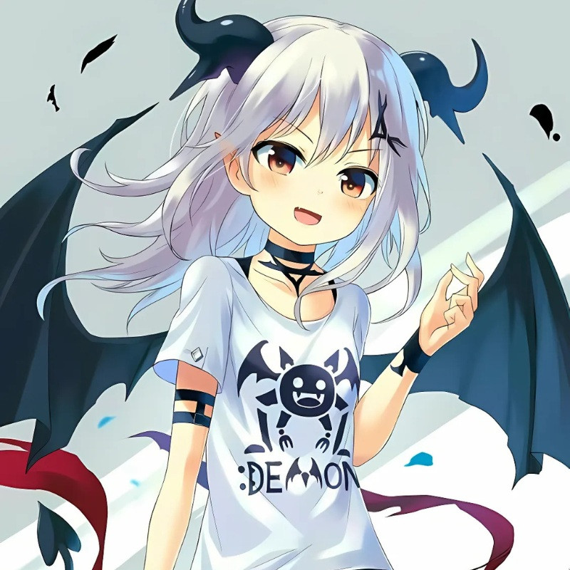 Ác quỷ anime chibi dễ thương với biểu cảm ngạc nhiên