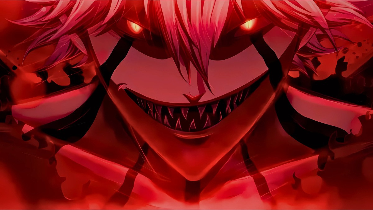 Hình ảnh ác quỷ anime nam trong bóng tối, chỉ rõ ánh mắt sắc bén