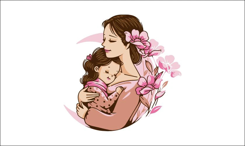 Hình ảnh tình mẹ con ấm áp, biểu tượng của sự che chở, yêu thương.