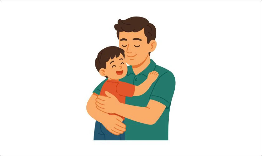 Hình ảnh cha con ấm áp, thể hiện tình phụ tử và sự che chở.