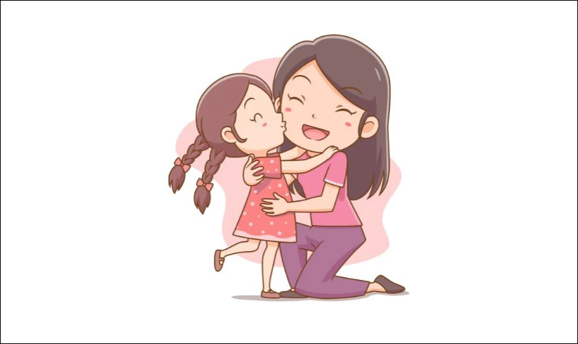 Cô bé nhỏ và mẹ, hình ảnh thân thương của gia đình Việt.