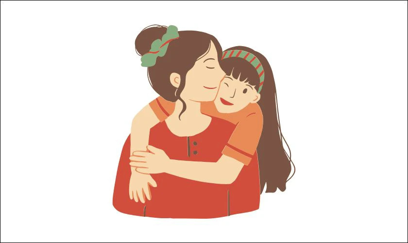 Hình ảnh mẹ con vui vẻ bên nhau, tượng trưng cho hạnh phúc gia đình.