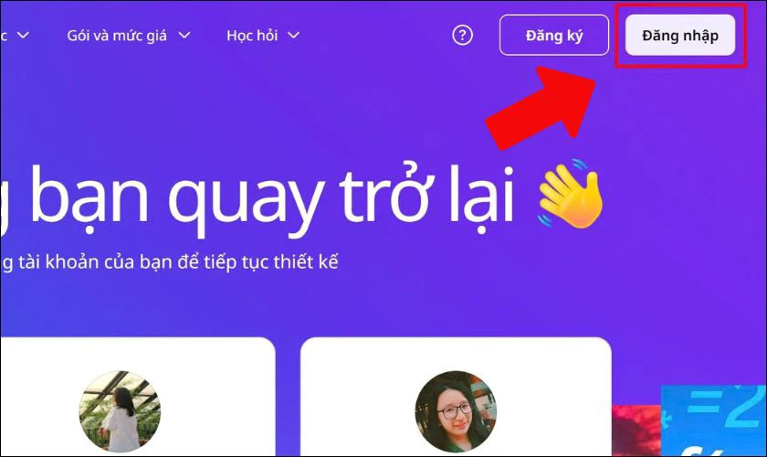 Màn hình đăng nhập Canva để bắt đầu thiết kế hình ảnh báo hiếu cha mẹ.