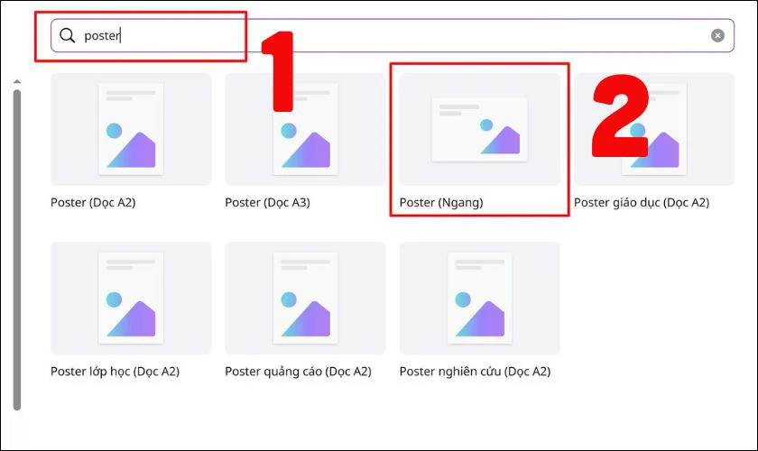 Chọn kích thước &quot;Poster ngang&quot; để tạo thiết kế hình ảnh báo hiếu cha mẹ.