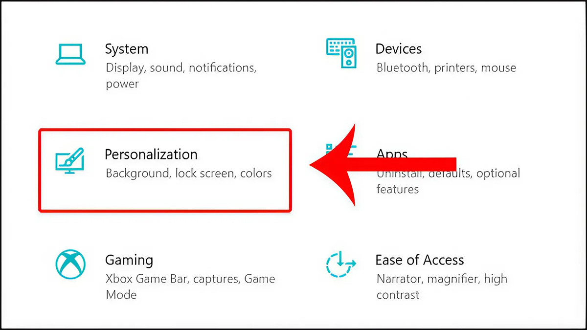 Vào setting chọn mục &quot;Personalization&quot;