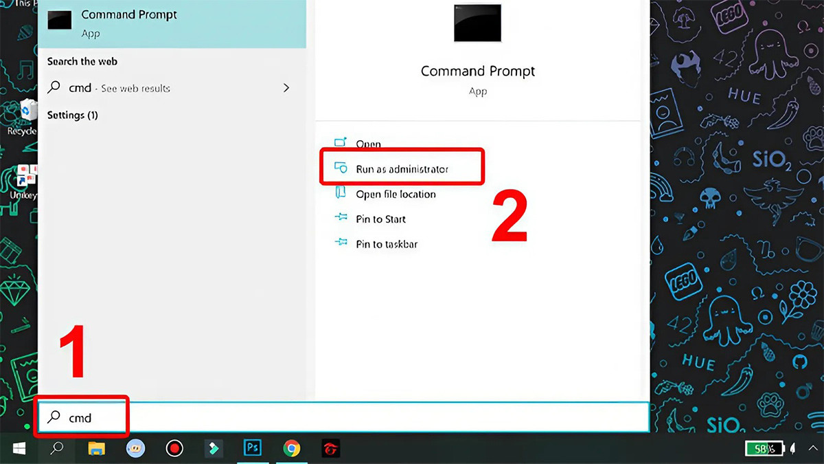 Mở Command Prompt với quyền quản trị viên trên Windows 10