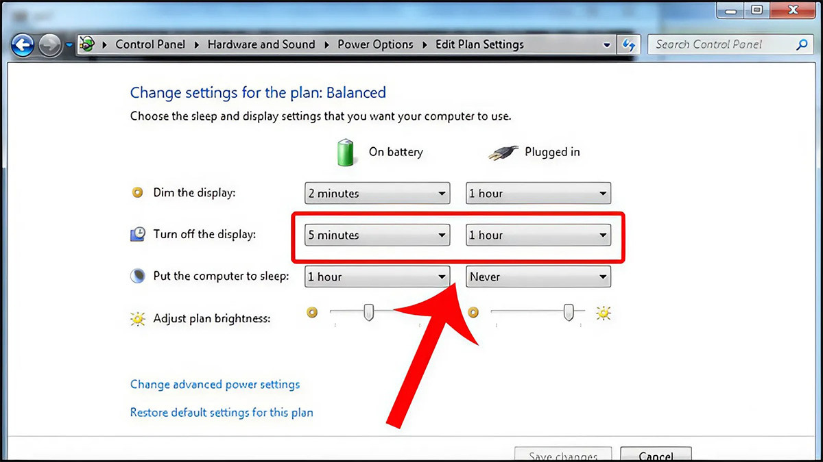 Cài đặt thời gian tắt màn hình máy tính Windows 7/8/8.1 bước 3