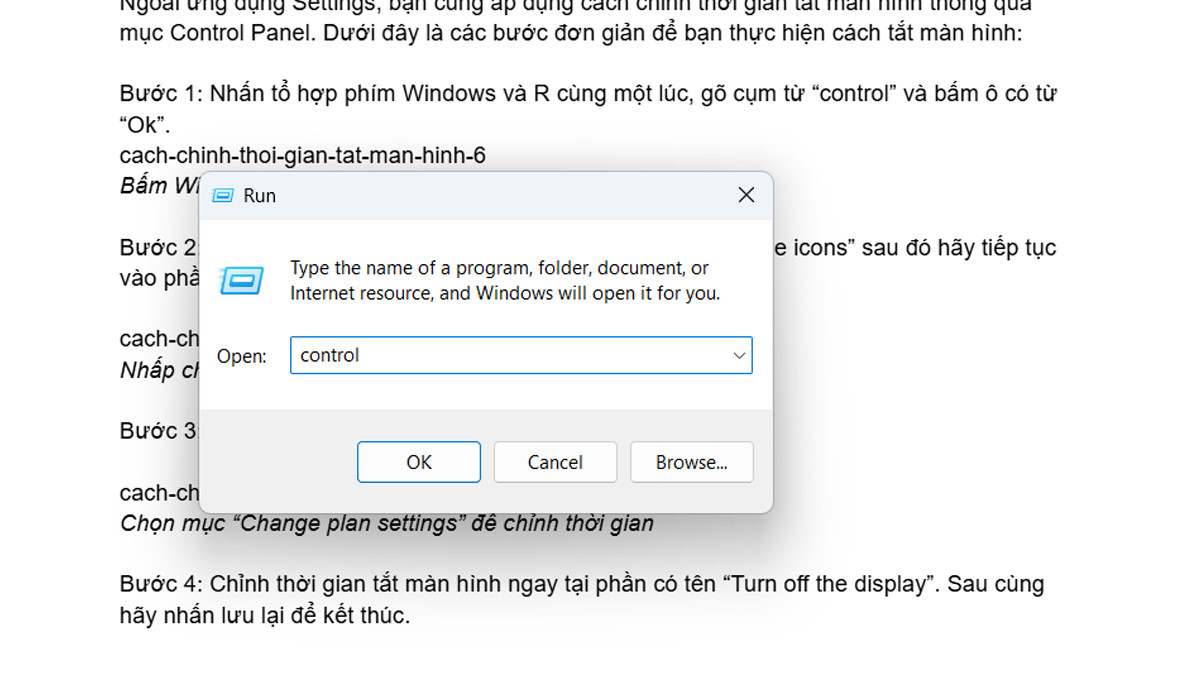 Bấm Windows và R để mở Control Panel