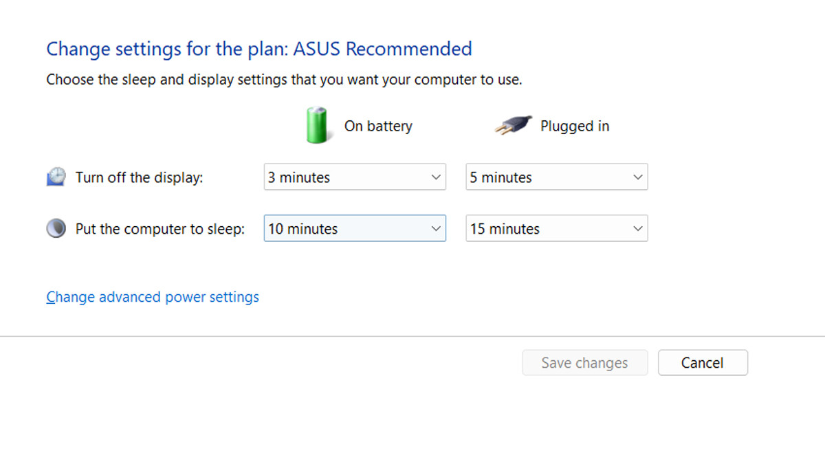 Chọn mục &quot;Change plan settings&quot; để chỉnh thời gian