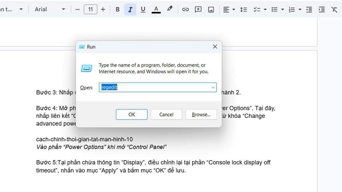 Nhập cụm từ &quot;regedit&quot; khi mở Control Panel