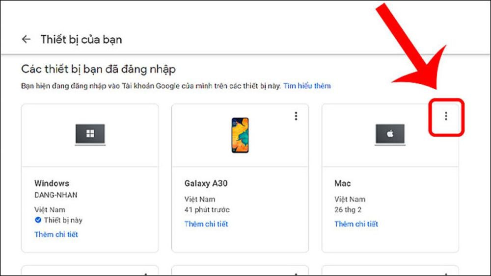 Chọn thiết bị cần đăng xuất khỏi tài khoản Google từ xa