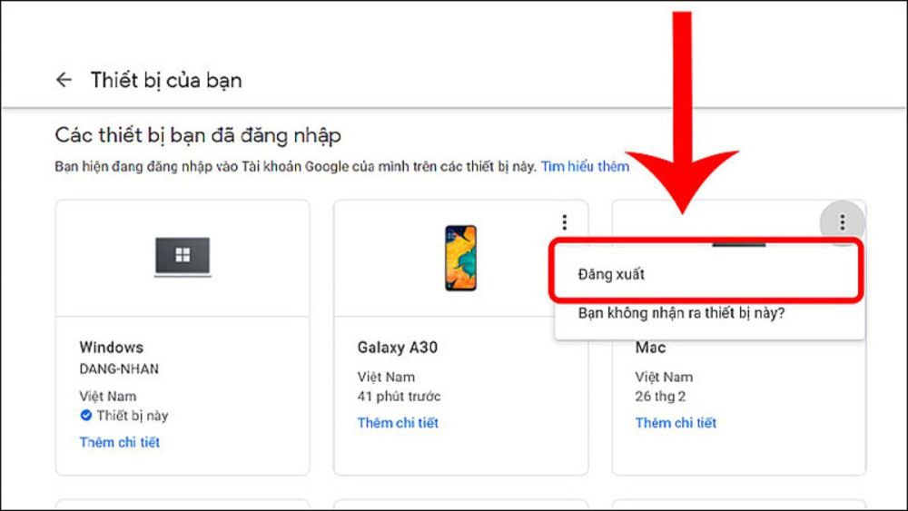 Xác nhận đăng xuất tài khoản Google khỏi thiết bị lạ từ xa
